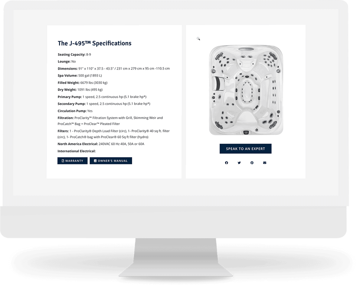 hot tub model page specs