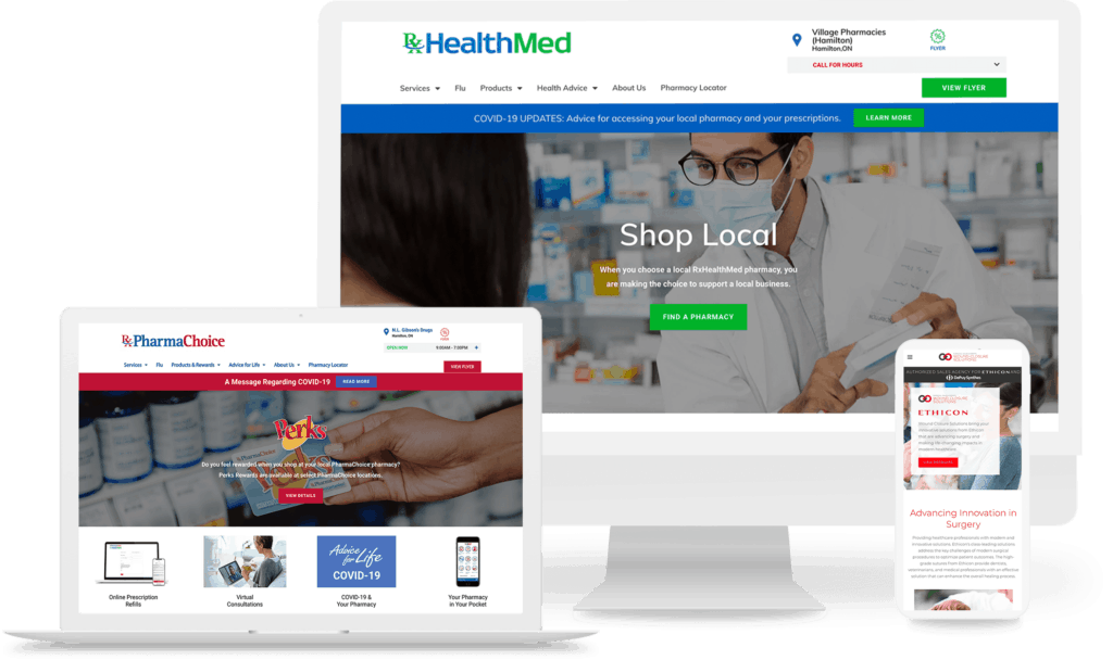 pharmacy and healthcare website mockups